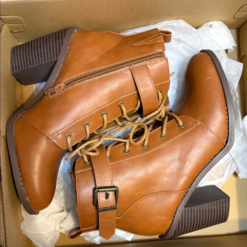 JustFab Tan Lace Up Boots